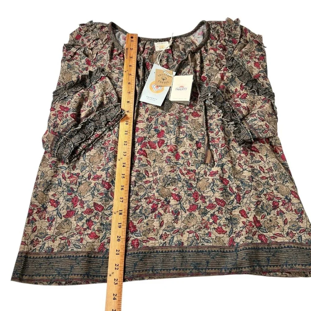 Faherty B. Yellowtail Womens Floral Ruffle Trim Bodhi Top Blouse Size L  NEW - Picture 11 of 11